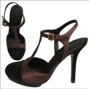 TORY BURCH Black & Brown Velvet & Satin Maryjane Strappy Shoes-Size 7.5